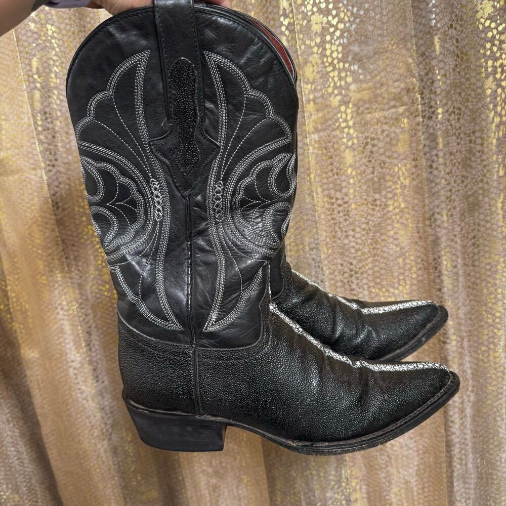 Veretta Men's Black White Stingray Print Leather Western Boots Size 8